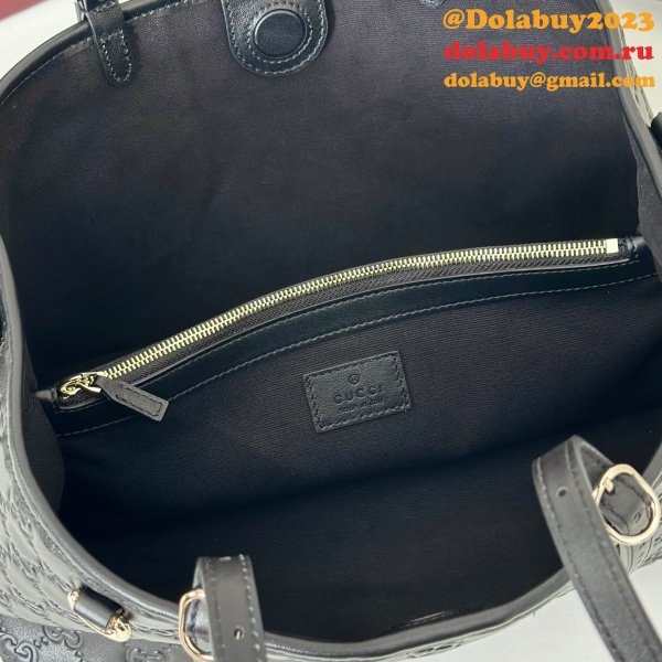 Gucci GG Emblem Medium Tote Shoulder 815214 Black Bag