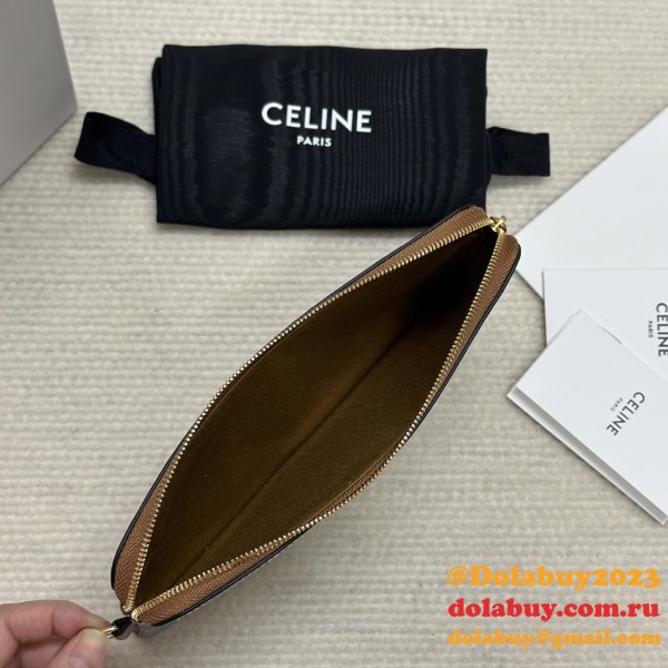 Top Long Pouch with Strap in Triomphe Canvas and Calfskin