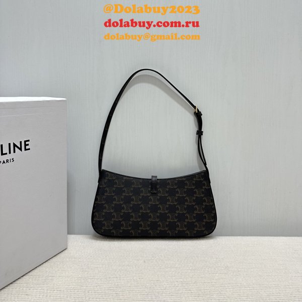 Top Celine Tina Shoulder Bag in Triomphe Canvas 123052
